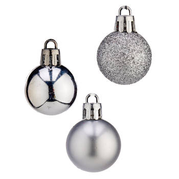 Arte R mini kerstballen - 20x stuks - zilver - kunststof - 3 cm - Kerstbal