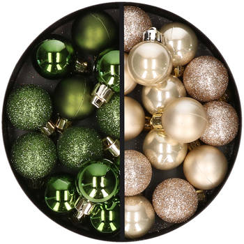 34x stuks kunststof kerstballen groen en champagne 3 cm - Kerstbal