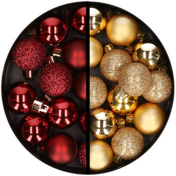 34x stuks kunststof kerstballen donkerrood en goud 3 cm - Kerstbal