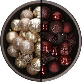 Kunststof kerstballen 74x stuks champagne en mahonie bruin 6 cm - Kerstbal