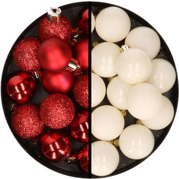 36x stuks kunststof kerstballen rood en wol wit 3 en 4 cm - Kerstbal