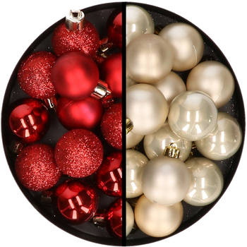 36x stuks kunststof kerstballen rood en champagne 3 en 4 cm - Kerstbal