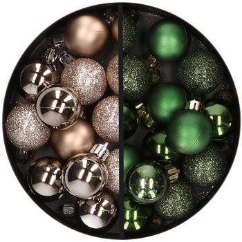 34x stuks kunststof kerstballen champagne en donkergroen 3 cm - Kerstbal