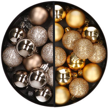 34x stuks kunststof kerstballen champagne en goud 3 cm - Kerstbal