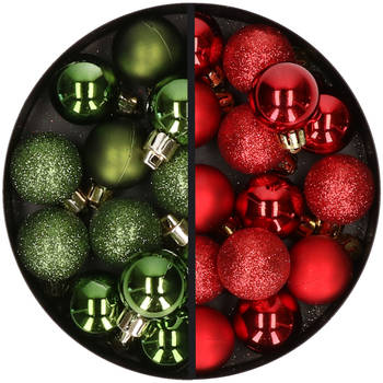 34x stuks kunststof kerstballen groen en rood 3 cm - Kerstbal