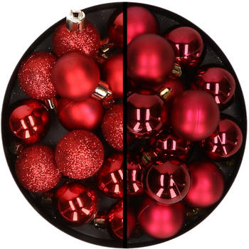 36x stuks kunststof kerstballen rood en donkerrood 3 en 4 cm - Kerstbal