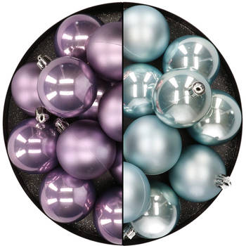 Kunststof kerstballen 6 cm - 24x stuks - lila paars en lichtblauw - Kerstbal
