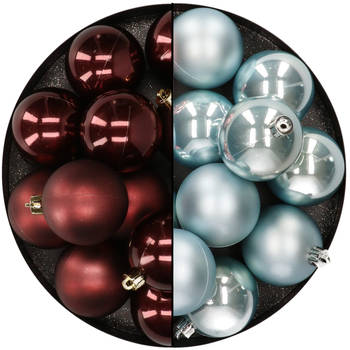 Kunststof kerstballen 6 cm - 24x st - bruin en lichtblauw - Kerstbal
