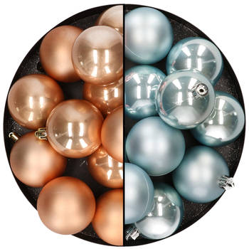 Kunststof kerstballen 6 cm - 24x stuks - lichtbruin en lichtblauw - Kerstbal