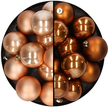 Kunststof kerstballen 6 cm - 24x stuks - lichtbruin en bruin - Kerstbal