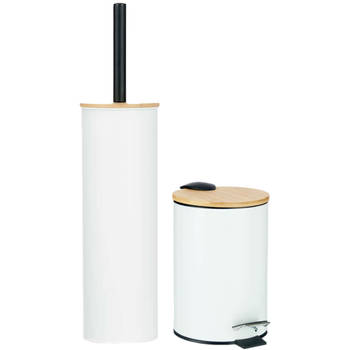Berilo badkamer accesoires set Alicante - toiletborstel/pedaalemmer - wit - Badkameraccessoireset