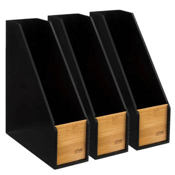 5Five lectuurbak/tijdschriftenrek zwart hout - 3x - 9 x 25 x 30 cm - tijdschriftenrek
