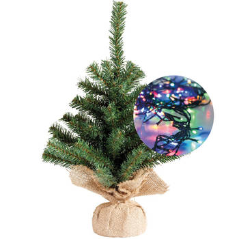 Mini kerstboom 45 cm - met kerstverlichting gekleurd 300 cm - 40 leds - Kunstkerstboom