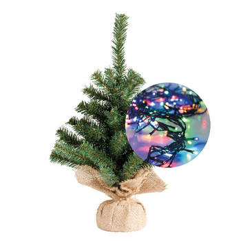 Mini kerstboom 35 cm - met kerstverlichting gekleurd 300 cm - 40 leds - Kunstkerstboom