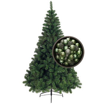 Bellatio Decorations kunst kerstboom 240 cm met kerstballen salie groen - Kunstkerstboom
