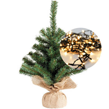 Mini kerstboom 45 cm - met kerstverlichting warm wit 300 cm - 40 leds - Kunstkerstboom