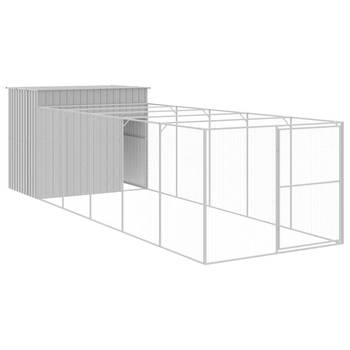 The Living Store Hondenhok met Verlengde Ren - 214 x 661 x 181 cm - Lichtgrijs gegalvaniseerd staal