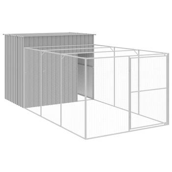 The Living Store Hondenhok met Verlengde Ren - 214 x 457 x 181 cm - Gegalvaniseerd Staal - Lichtgrijs