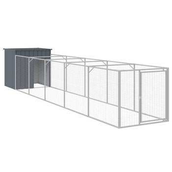 The Living Store Hondenhok met Verlengde Ren - 110 x 609 x 110 cm - Antraciet - Gegalvaniseerd Staal