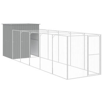 The Living Store Hondenhok met verlengde ren - 165 x 659 x 181 cm - Lichtgrijs gegalvaniseerd staal