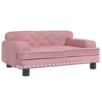 The Living Store hondenbank - fluweel - 70 x 45 x 30 cm - roze