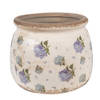 HAES DECO - Bloempot Ø 16x13 cm Beige Blauw Keramiek Bloemen Bloempot Binnen