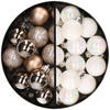 34x stuks kunststof kerstballen champagne en parelmoer wit 3 cm - Kerstbal