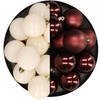 Kunststof kerstballen 6 cm - 24x stuks - wol wit en bruin - Kerstbal