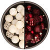Kerstballen - 74x stuks - wol wit en donkerrood - 6 cm - kunststof - Kerstbal
