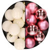 Kunststof kerstballen 6 cm - 24x stuks - wol wit en roze - glans/mat - Kerstbal