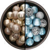 Kunststof kerstballen 74x stuks champagne en lichtblauw 6 cm - Kerstbal