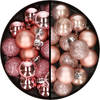 34x stuks kunststof kerstballen roze en lichtroze 3 cm - Kerstbal