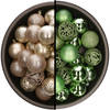 Kunststof kerstballen 74x stuks champagne en groen 6 cm - Kerstbal