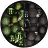 34x stuks kunststof kerstballen groen en zwart 3 cm - Kerstbal