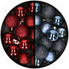 34x stuks kunststof kerstballen donkerrood en donkerblauw 3 cm - Kerstbal
