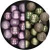 28x stuks kleine kunststof kerstballen lila paars en legergroen 3 cm - Kerstbal