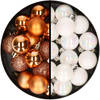 34x stuks kunststof kerstballen koper en parelmoer wit 3 cm - Kerstbal
