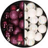 34x stuks kunststof kerstballen aubergine paars en parelmoer wit 3 cm - Kerstbal