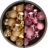 Kunststof kerstballen 74x stuks goud en roze 6 cm - Kerstbal