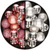 36x stuks kunststof kerstballen roze en zilver 3 en 4 cm - Kerstbal
