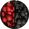 36x stuks kunststof kerstballen rood en zwart 3 en 4 cm - Kerstbal
