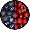 34x stuks kunststof kerstballen donkerblauw en rood 3 cm - Kerstbal