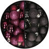 34x stuks kunststof kerstballen aubergine paars en zwart 3 cm - Kerstbal