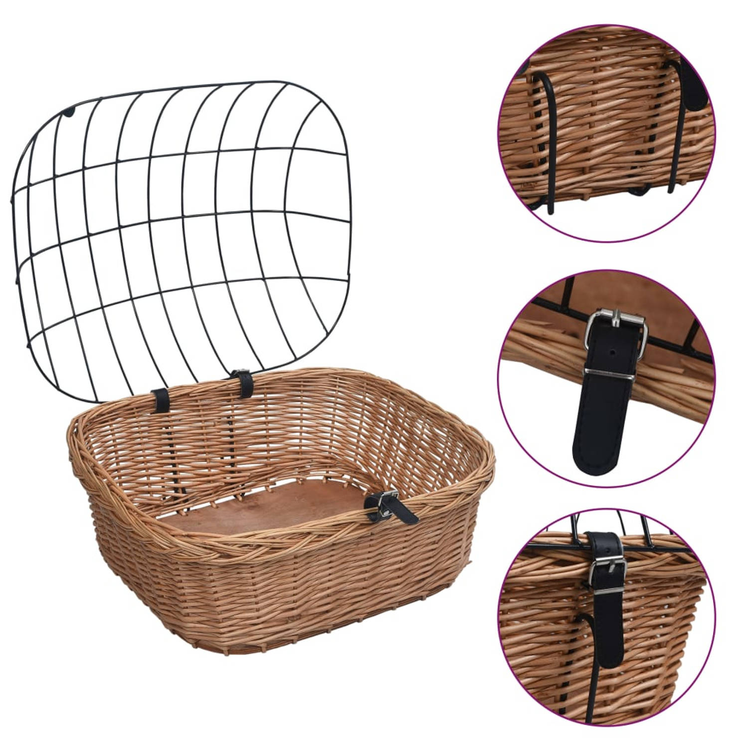 Furniture Limited - Fietsstuurmand met deksel 50x45x35 cm natuurlijk wilgen - Fiets