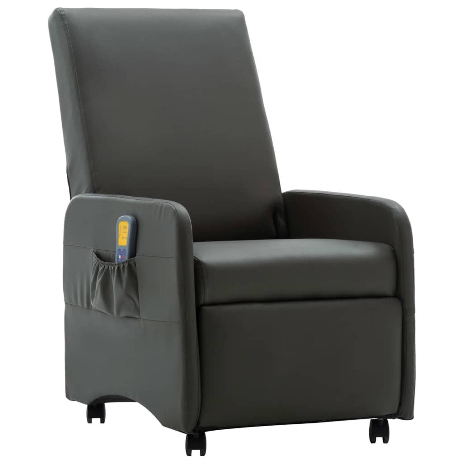 The Living Store fauteuil Relax - grijs - 65 x 83 x 101 cm - verstelbare rugleuning en voetsteun - 8-punts massage -