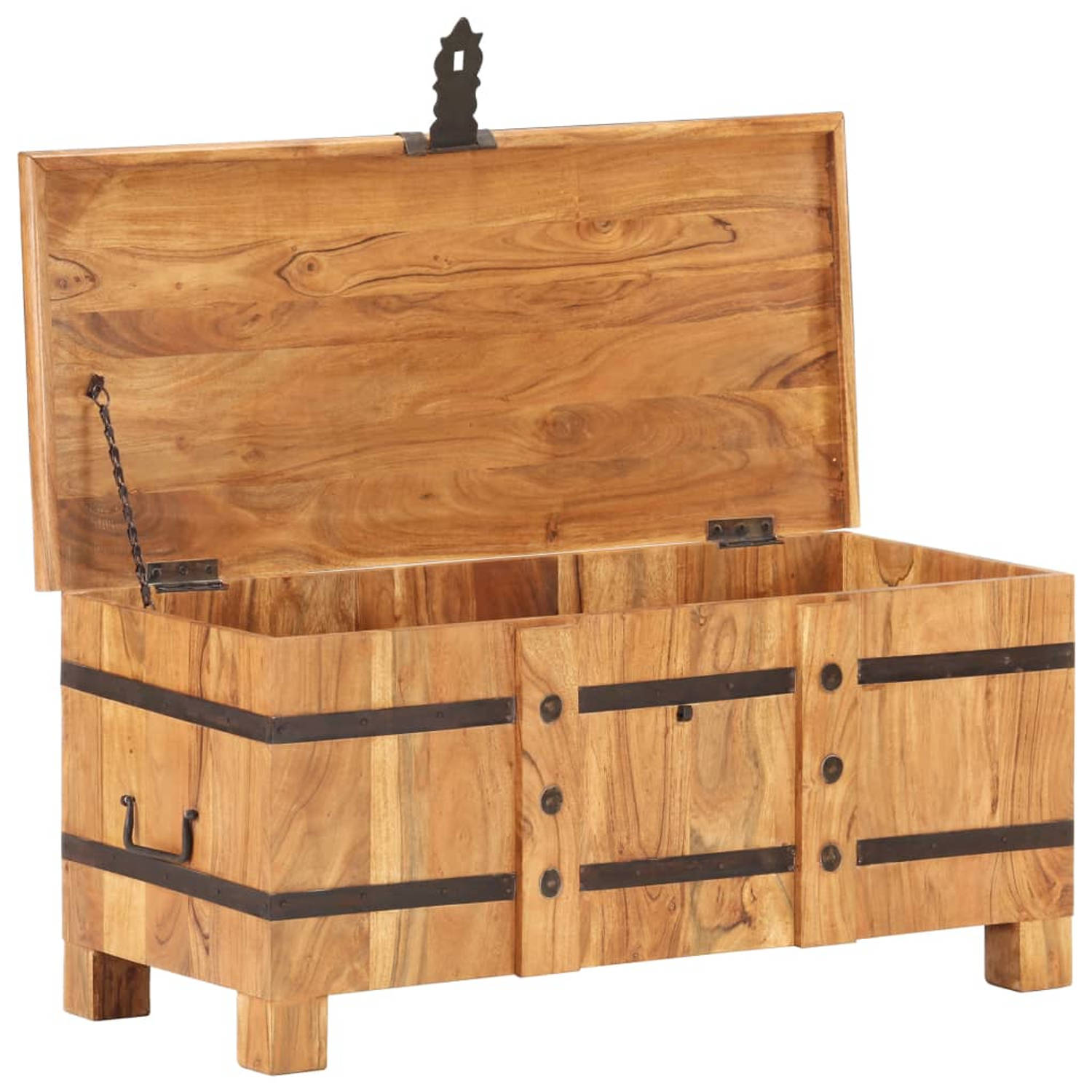 The Living Store Houten Kist - Opbergbox - 90 x 40 x 40 cm - Massief Acaciahout - Natuurlijke Afwerking