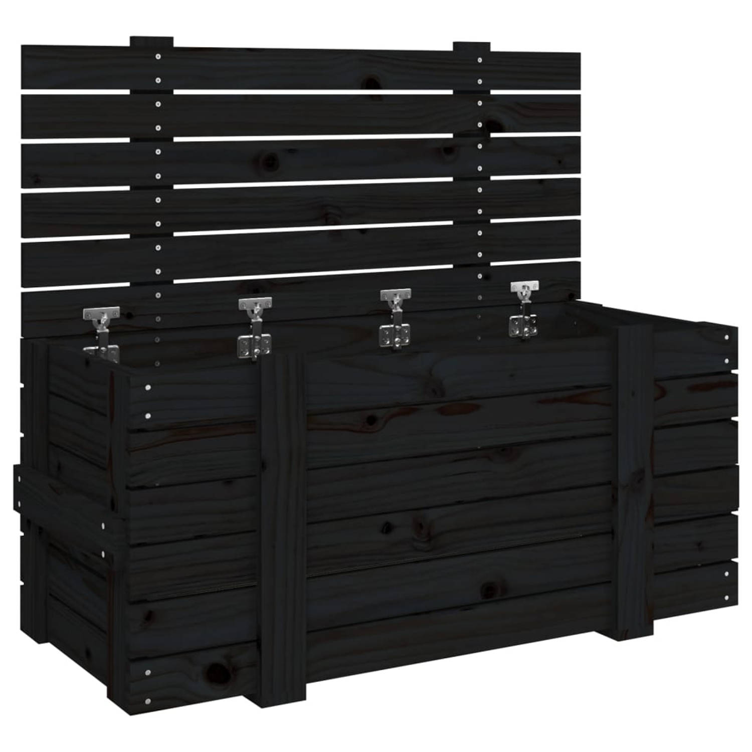 The Living Store Opbergbox 91x40-5x42 cm massief grenenhout zwart - Opberger