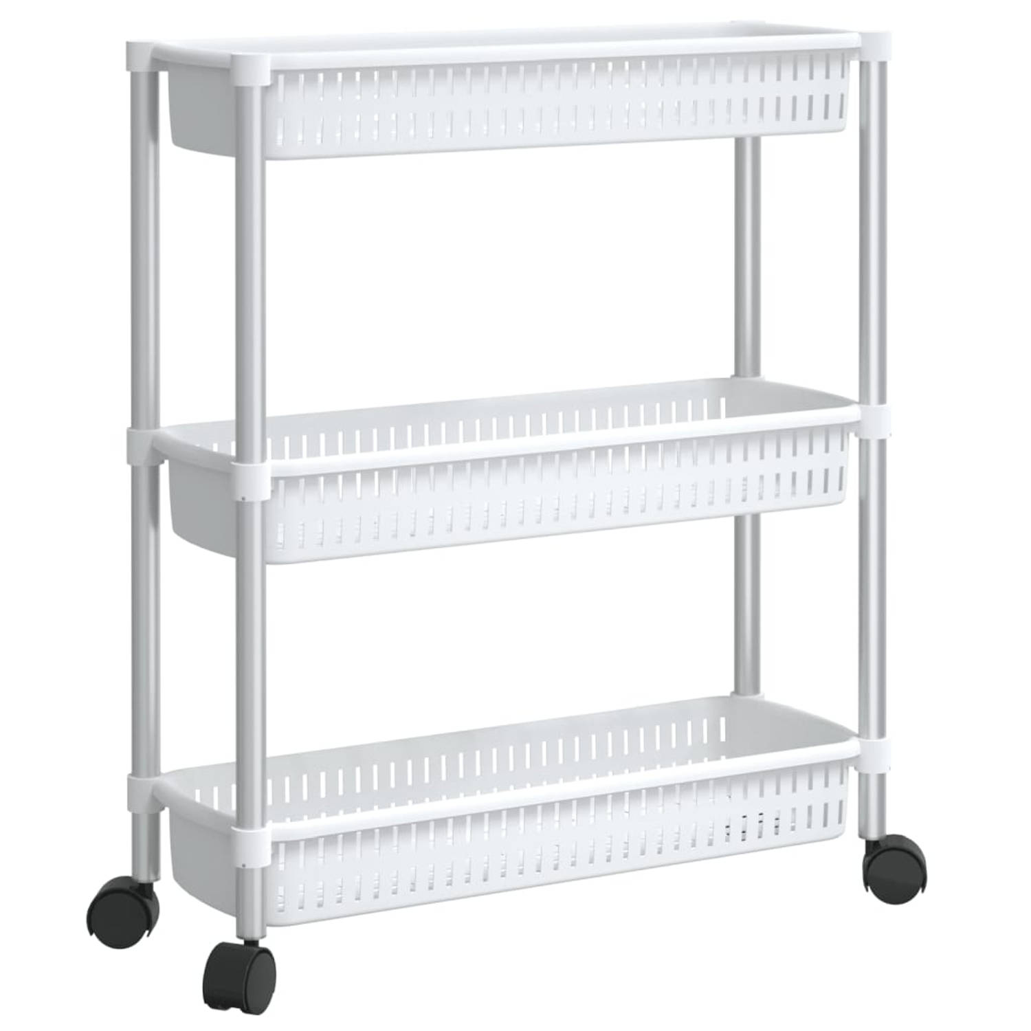 The Living Store Opbergtrolley - 3-laags - 52x18x62 cm - Aluminium frame