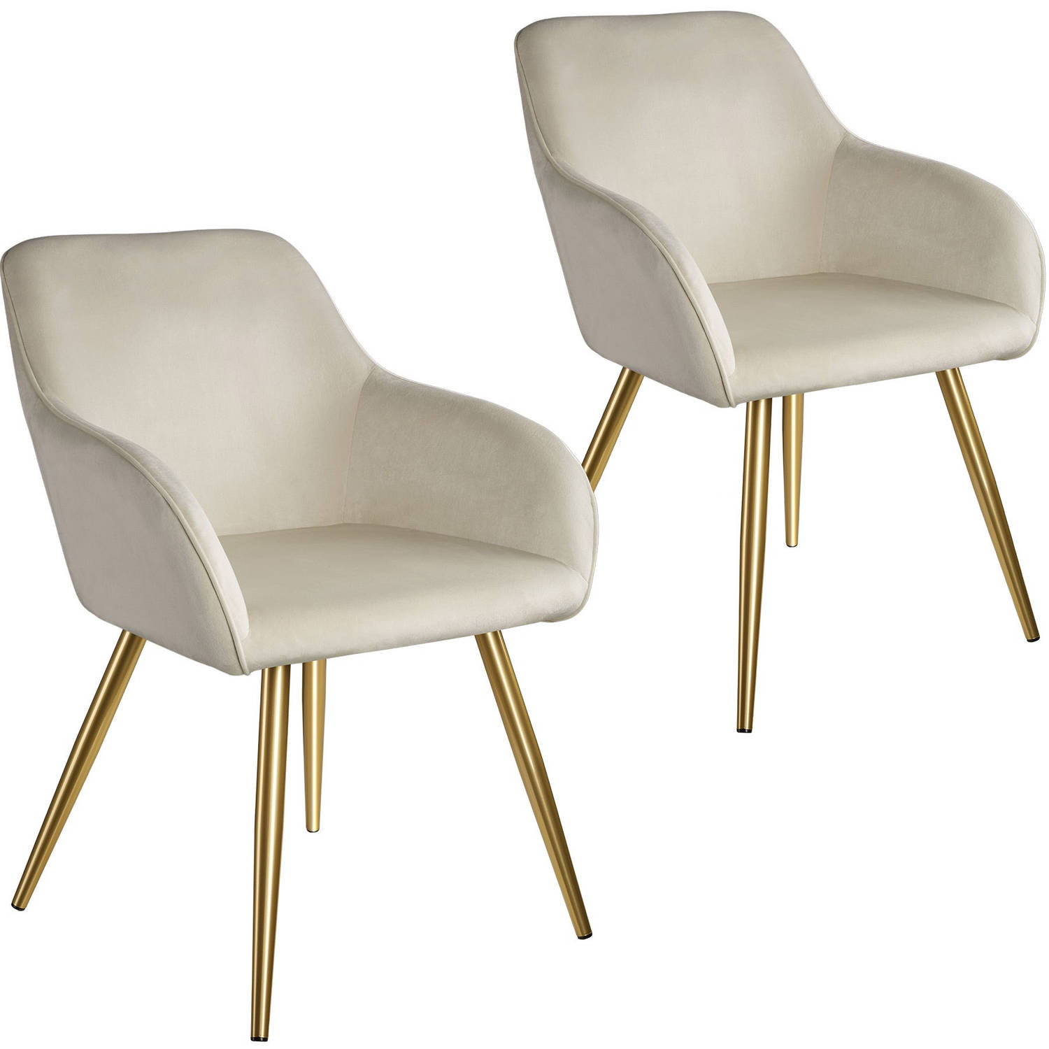 tectake set van 2 stoelen Marilyn fluweellook creme-goud 404901