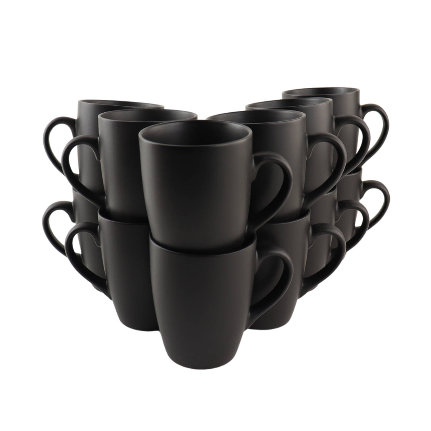 OTIX Koffiekopjes met Oor Set van 12 Mat Zwart 340ml